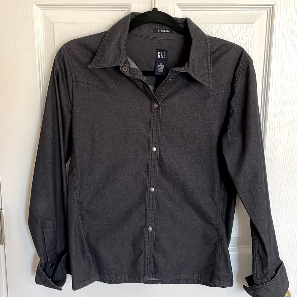 Gap Stretch Denim Long Sleeve Shirt Snap Sz M